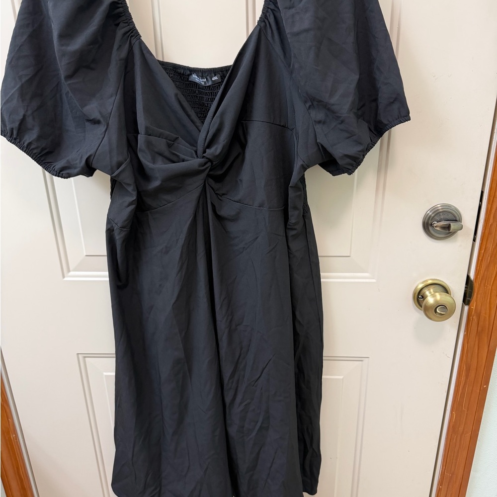 SHEIN Black Midi Dress with Puff Sleeves